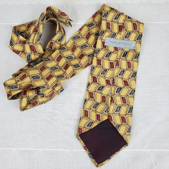 Vintage 70's HALSTON Gold Silk Tie - Picture 6 of 11